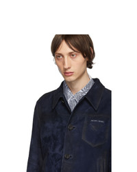 Camicia giacca in pelle scamosciata blu scuro di Prada