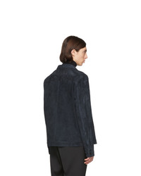 Camicia giacca in pelle scamosciata blu scuro di AMI Alexandre Mattiussi