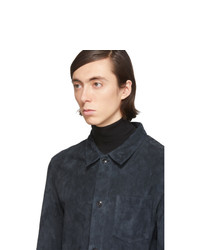 Camicia giacca in pelle scamosciata blu scuro di AMI Alexandre Mattiussi