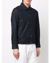 Camicia giacca in pelle scamosciata blu scuro di Giorgio Brato