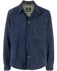 Camicia giacca in pelle scamosciata blu scuro di PS Paul Smith