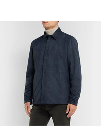 Camicia giacca in pelle scamosciata blu scuro di Loro Piana