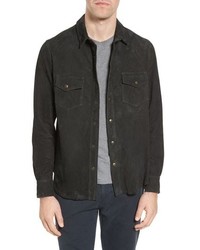 Camicia giacca in pelle scamosciata grigio scuro