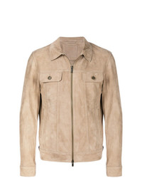 Camicia giacca in pelle scamosciata marrone chiaro di Desa Collection