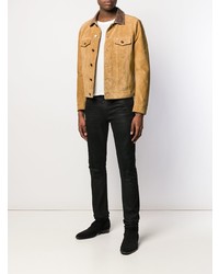 Camicia giacca in pelle scamosciata marrone chiaro di Saint Laurent