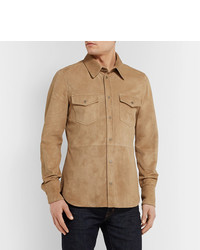 Camicia giacca in pelle scamosciata marrone chiaro di Tom Ford
