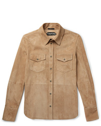 Camicia giacca in pelle scamosciata marrone chiaro di Tom Ford