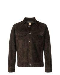 Camicia giacca in pelle scamosciata marrone scuro di Ajmone