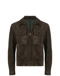 Camicia giacca in pelle scamosciata marrone scuro di Ajmone