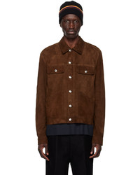 Camicia giacca in pelle scamosciata marrone scuro di Paul Smith