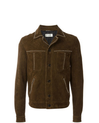 Camicia giacca in pelle scamosciata marrone scuro di Saint Laurent