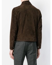 Camicia giacca in pelle scamosciata marrone scuro di AMI Alexandre Mattiussi