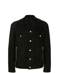 Camicia giacca in pelle scamosciata nera di Balmain
