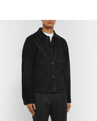 Camicia giacca in pelle scamosciata nera di Ami