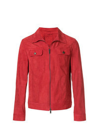 Camicia giacca in pelle scamosciata rossa