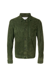 Camicia giacca in pelle scamosciata verde oliva di AMI Alexandre Mattiussi