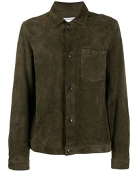 Camicia giacca in pelle scamosciata verde oliva di Ami Paris
