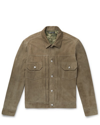 Camicia giacca in pelle scamosciata verde oliva di Richard James