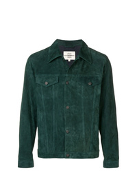 Camicia giacca in pelle scamosciata verde scuro