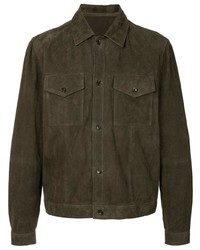 Camicia giacca in pelle scamosciata verde scuro di Bally