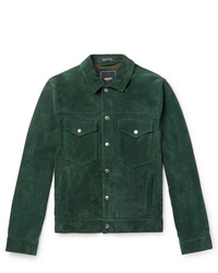 Camicia giacca in pelle scamosciata verde scuro di Todd Snyder