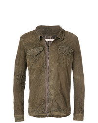 Camicia giacca in pelle verde oliva di Giorgio Brato
