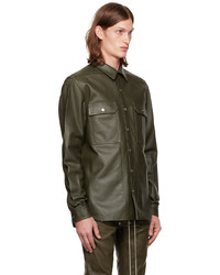 Camicia giacca in pelle verde oliva di Rick Owens