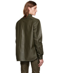 Camicia giacca in pelle verde oliva di Rick Owens