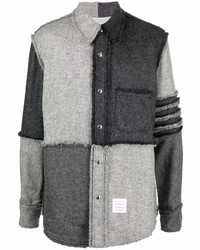 Camicia giacca patchwork grigio scuro di Thom Browne