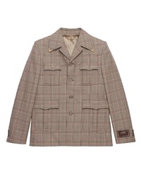 Camicia giacca scozzese marrone di Gucci