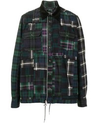 Camicia giacca scozzese verde scuro di Sacai