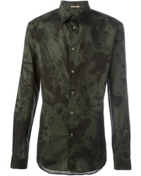 Camicia stampata verde scuro di Roberto Cavalli