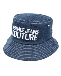 Cappello alla pescatora di jeans ricamato blu di VERSACE JEANS COUTURE