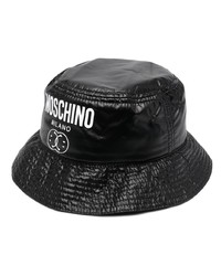 Cappello alla pescatora in pelle stampato nero di Moschino