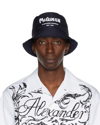 Cappello alla pescatora stampato blu scuro e bianco di Alexander McQueen