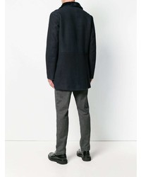 Cappotto con collo di pelliccia blu scuro di Giorgio Armani