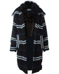 Cappotto con collo di pelliccia blu scuro di Preen by Thornton Bregazzi