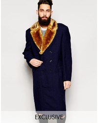 Cappotto con collo di pelliccia blu scuro di Reclaimed Vintage