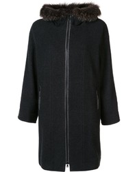 Cappotto con collo di pelliccia grigio scuro di Brunello Cucinelli