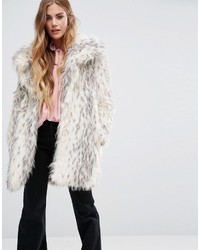 Cappotto con collo di pelliccia leopardato beige di Glamorous