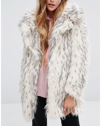 Cappotto con collo di pelliccia leopardato beige di Glamorous