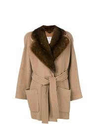 Cappotto con collo di pelliccia marrone chiaro di Christian Dior Vintage