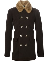 Cappotto con collo di pelliccia marrone scuro di Jean Paul Gaultier