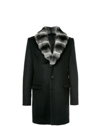 Cappotto con collo di pelliccia nero di Yves Salomon Homme