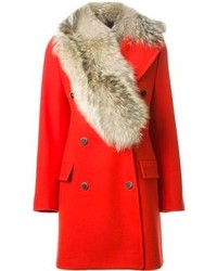 Cappotto con collo di pelliccia rosso di MSGM