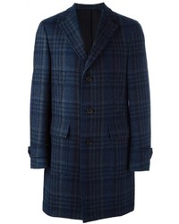 Cappotto di lana a quadri blu scuro di Salvatore Ferragamo