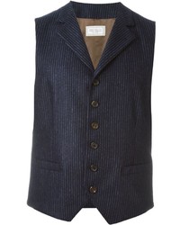 Cappotto di lana a righe verticali blu scuro di Brunello Cucinelli
