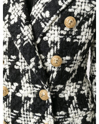 Cappotto di tweed a quadri nero e bianco di Balmain