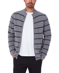 Cardigan con zip a righe orizzontali grigio