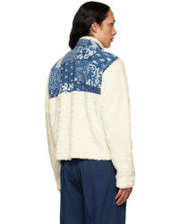 Cardigan con zip di pile bianco e blu di Karu Research